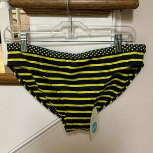 Boden NWT navy and yellow striped polka dot bikini bottoms